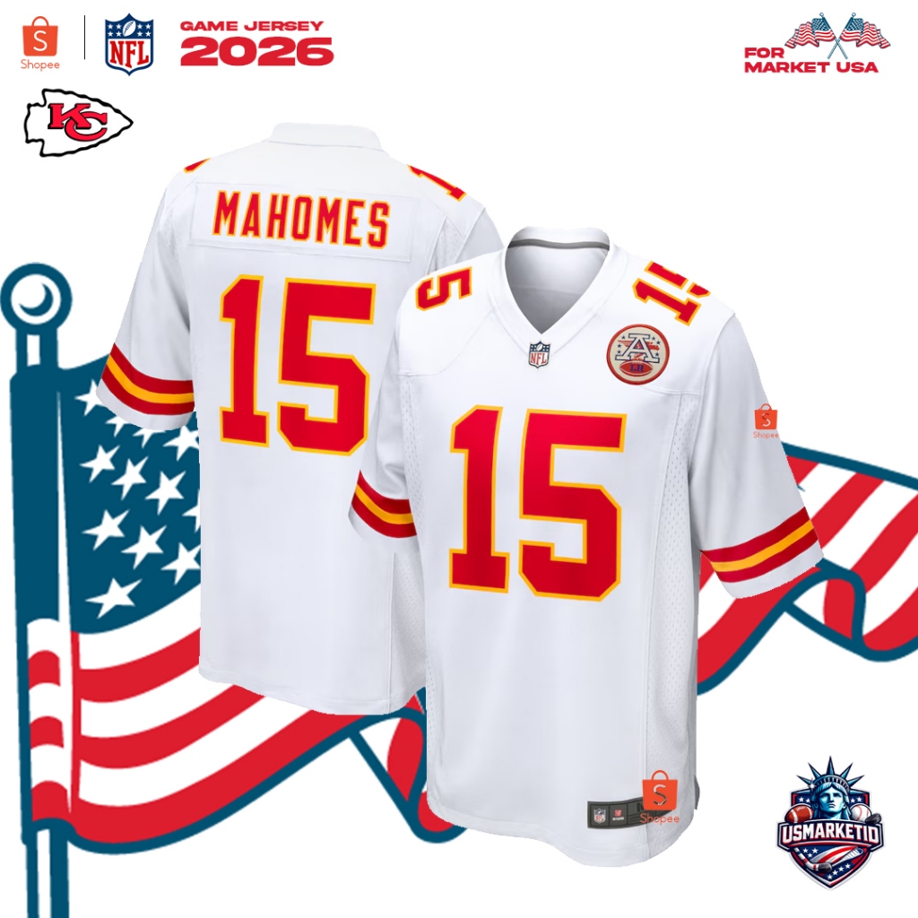 Kaos Jersey NFL Men's Kansas City Chiefs Patrick Mahomes White Game Jersey