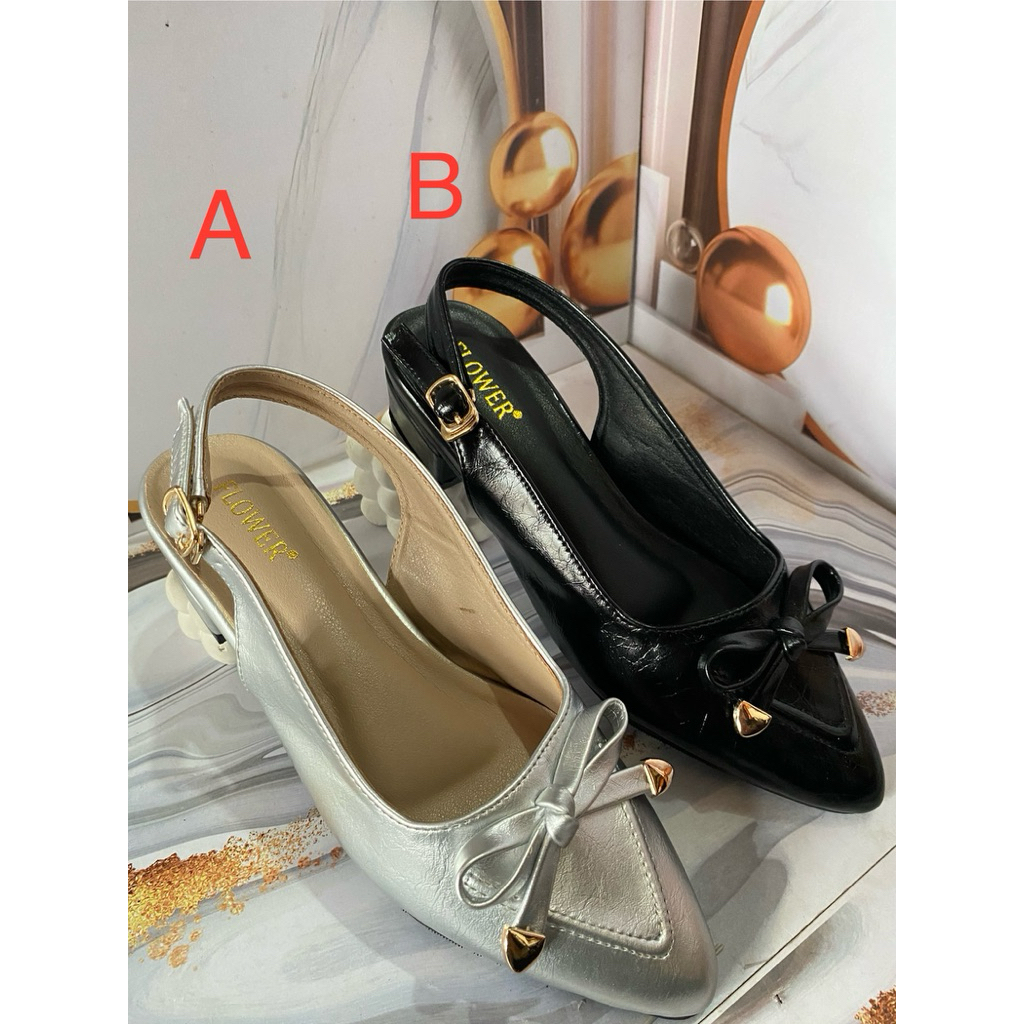 Flatshoes wanita tali karet belakang terbaru motif chanel|| sandal sepatu heels wanita motif pita ta