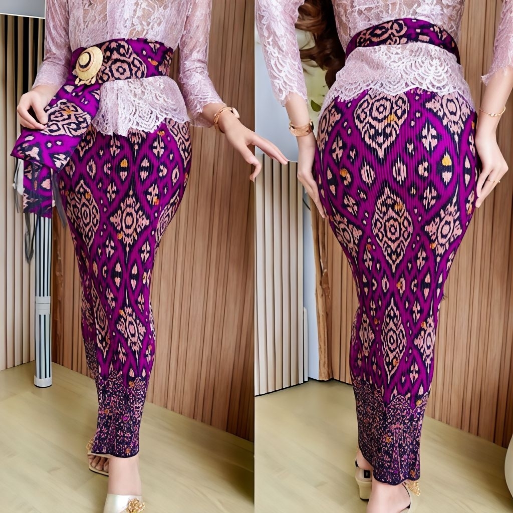 Kamen Jadi Plisket Set Selendang Motif Gringsing Bali setelan busana adat kebaya wanita