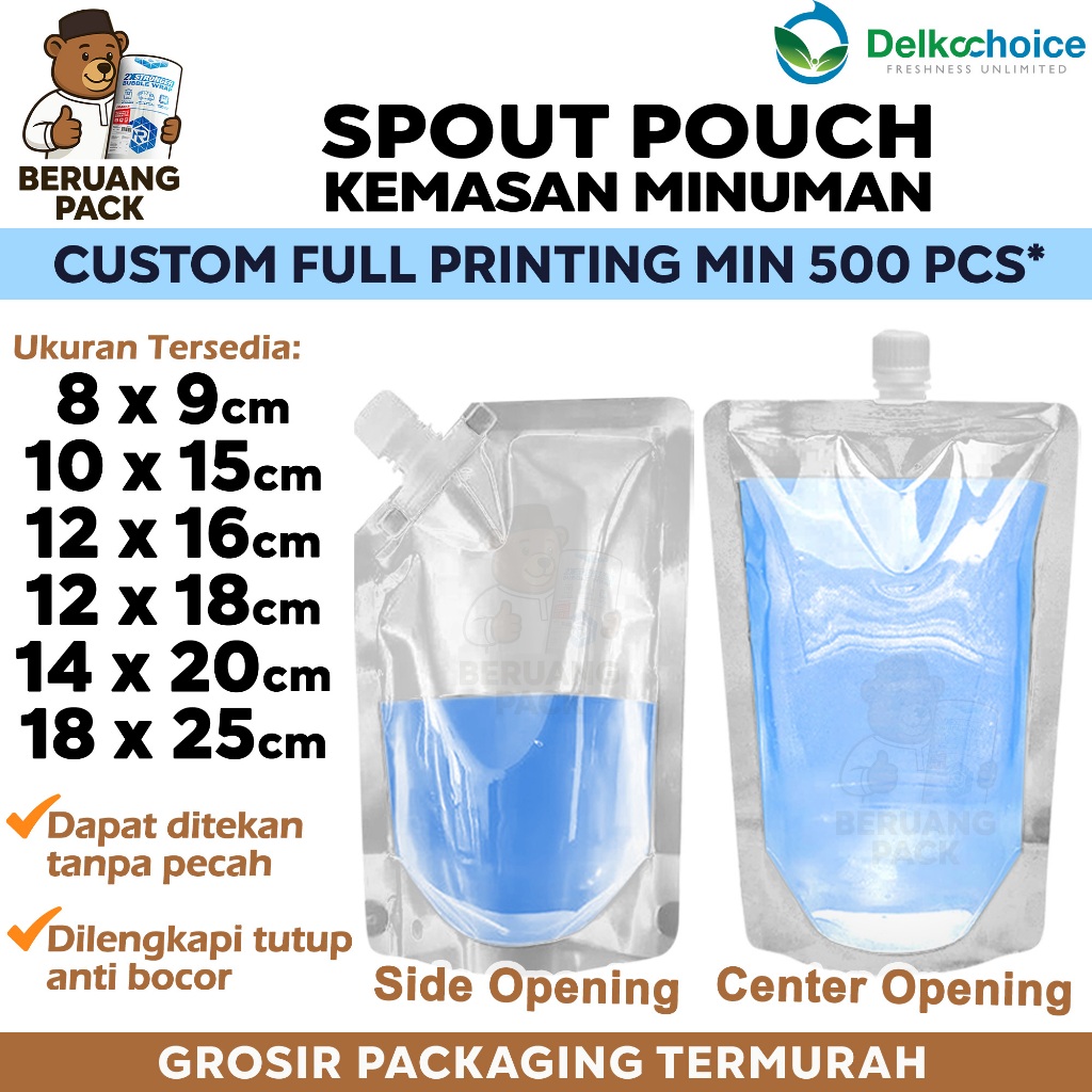 SPOUT POUCH Kemasan Plastik dengan Tutup Minuman Cairan Standing Bening Serbaguna Transparan