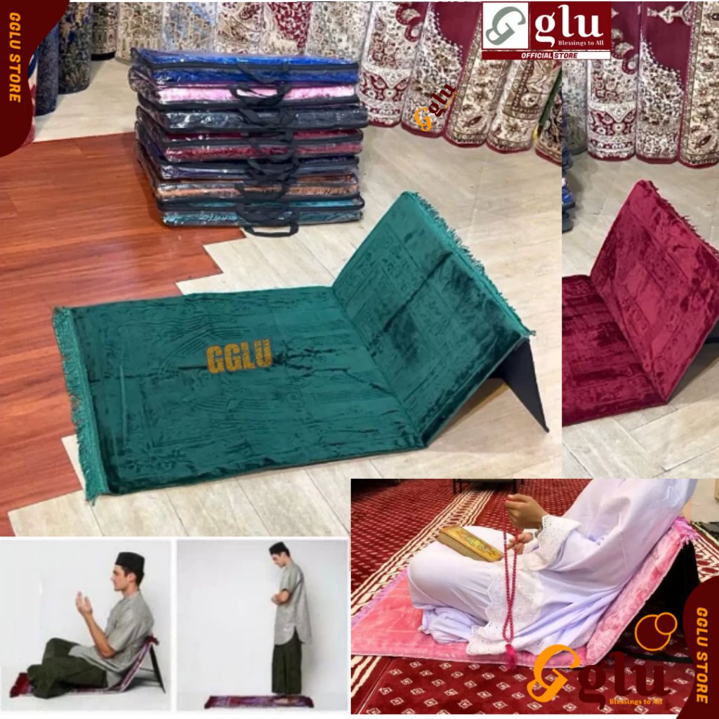 Sajadah Sandaran Punggung Lipat Duduk Tebal Premium Bulu Lembut Empuk Nyaman Perlengkapan Ibadah Sho