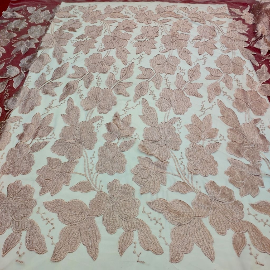 Bahan kain tile bordir rindu Korea premium/Kain tile bordir rindu Korea motif terbaru