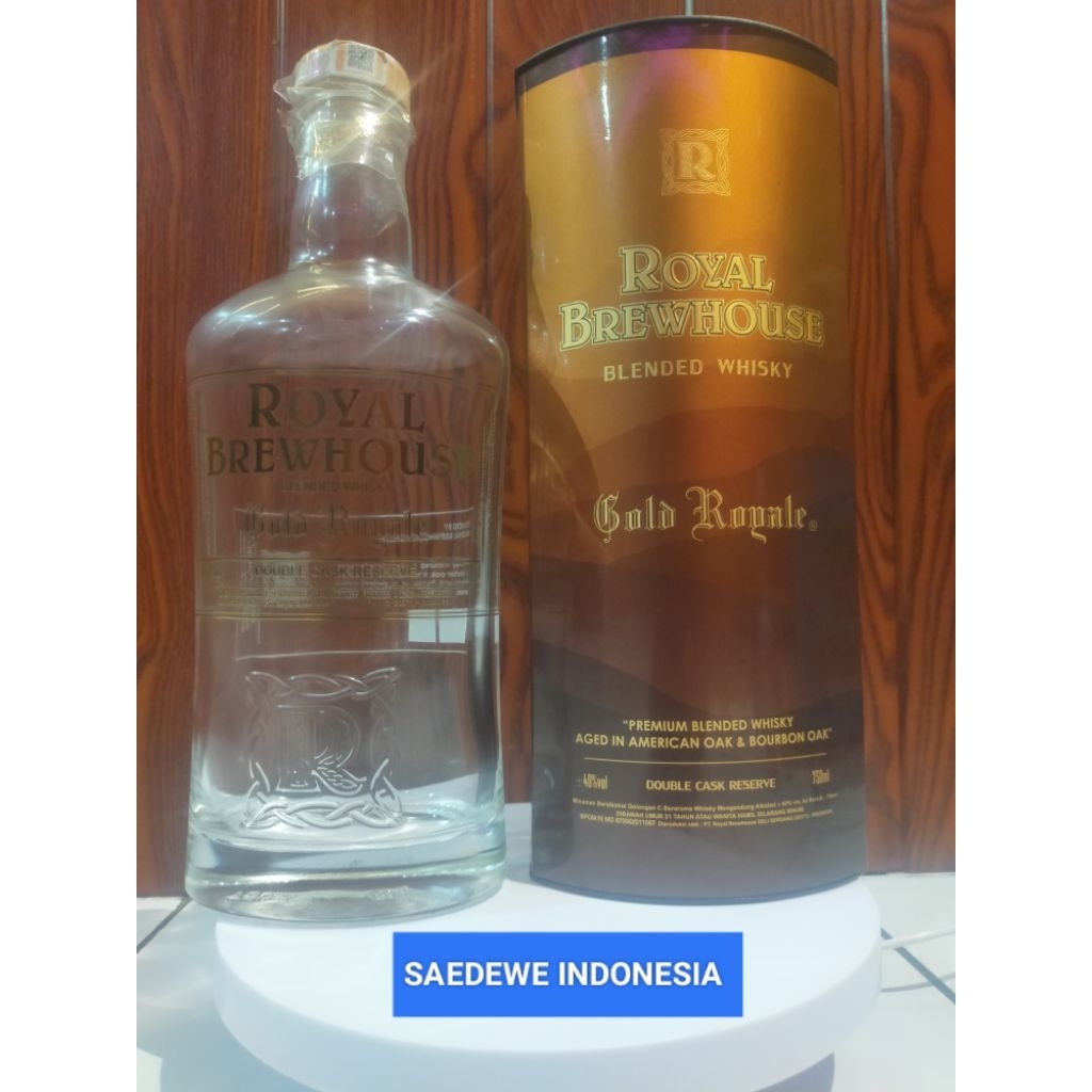 BOTOL KACA KOSONG BEKAS MINUMAN ROYAL GOLD 750ML IMPORT ORIGINAL CUKAI MASIH NEMPEL BAHAN KACA TEBAL