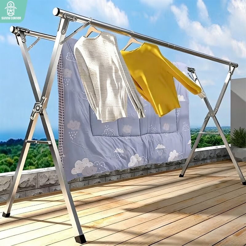 Jemuran Baju Lipat dengan Roda Jemuran Baju Stainless Steel Portable Jemuran Pakaian Anti Karat Kuat