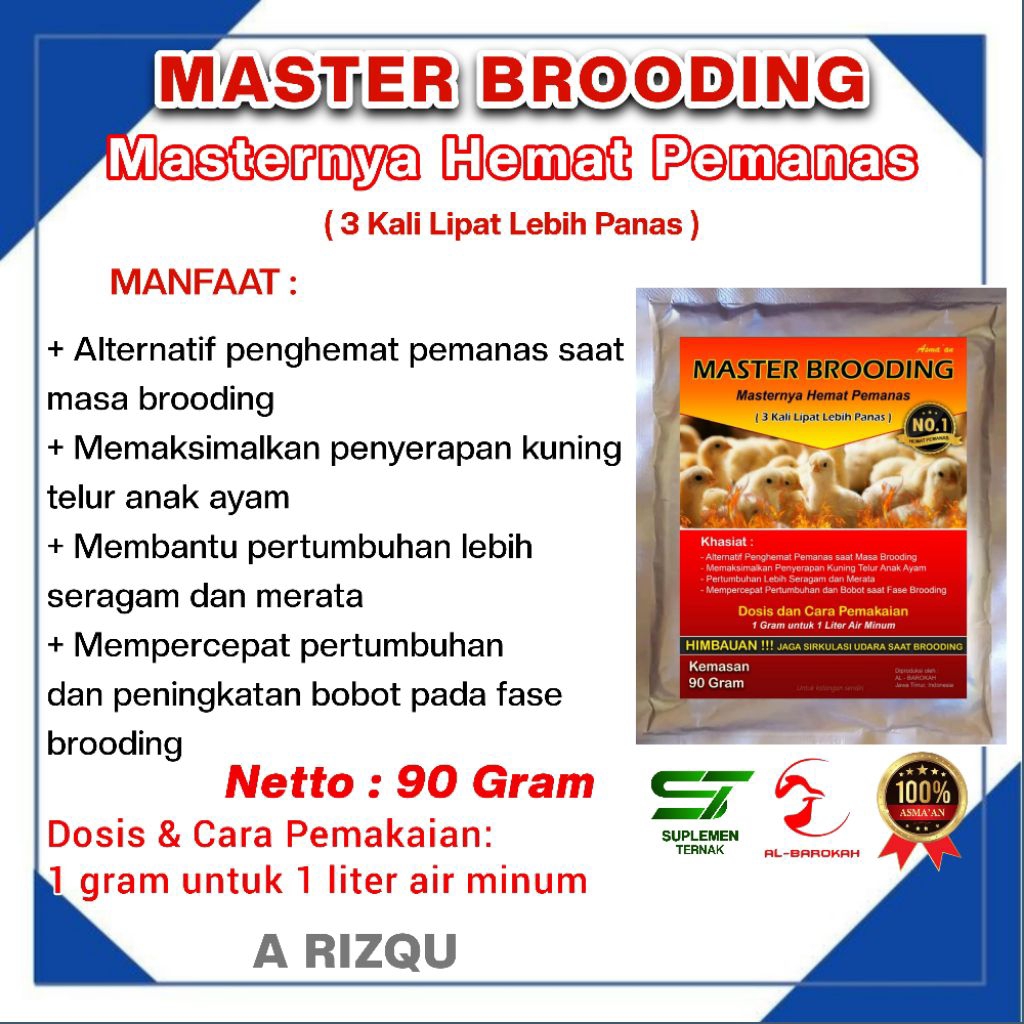 MASTER BROODING 90gr | Penghemat Pemanas DOC Ayam Broiler | Suplemen Fase Brooding Cepat Besar & Ser