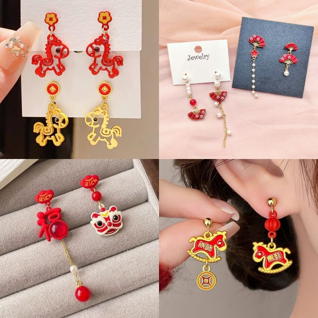 Anting Wanita China Style Chinese Gaya Tiongkok Merah Imlek Sangjit