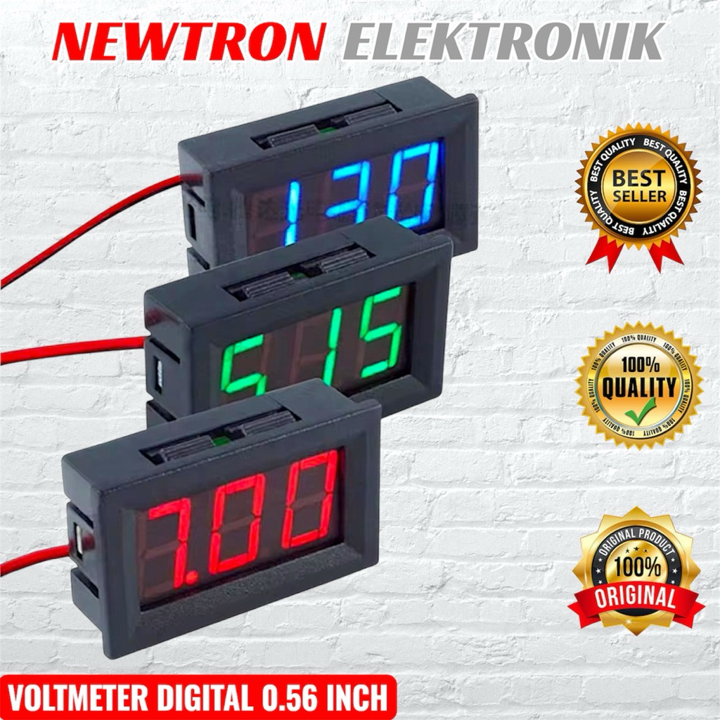 Voltmeter Digital Frame Merah Biru Hijau 0.56" inch 2 kabel Volt Meter DC 4.5-30 V Volt Alat ukur pe