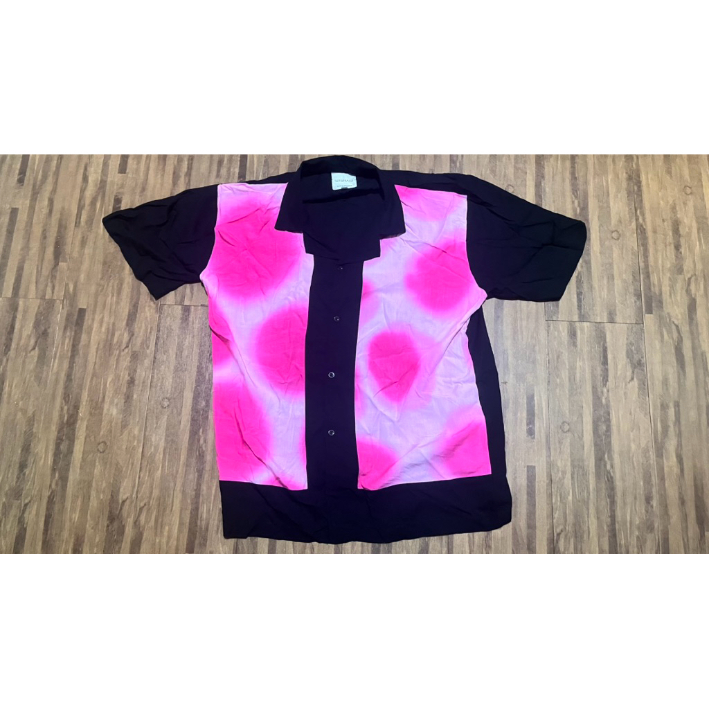 Kemeja Pria Hanaka & Co Lengan Pendek Size L Casual Pattern Pink Hitam