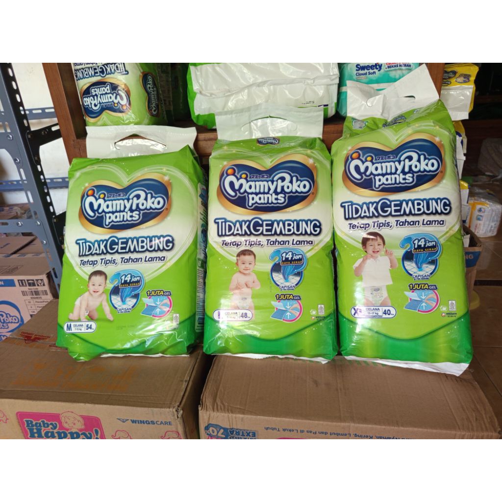Pempes popok bayi MamyPoko Slim / Tidak gembung M54 L48 XL40