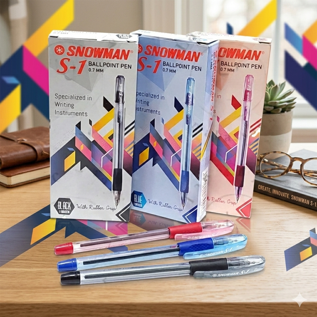 [1 BOX / 12 PCS] BALLPOINT PULPEN PEN SNOWMAN S1 S-1