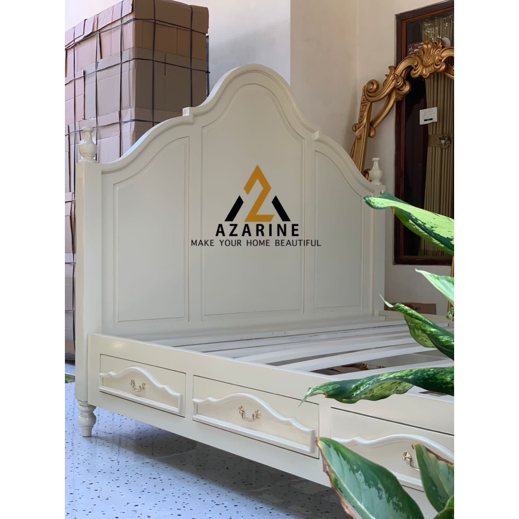 Tempat Tidur Minimalis Duco Putih Laci