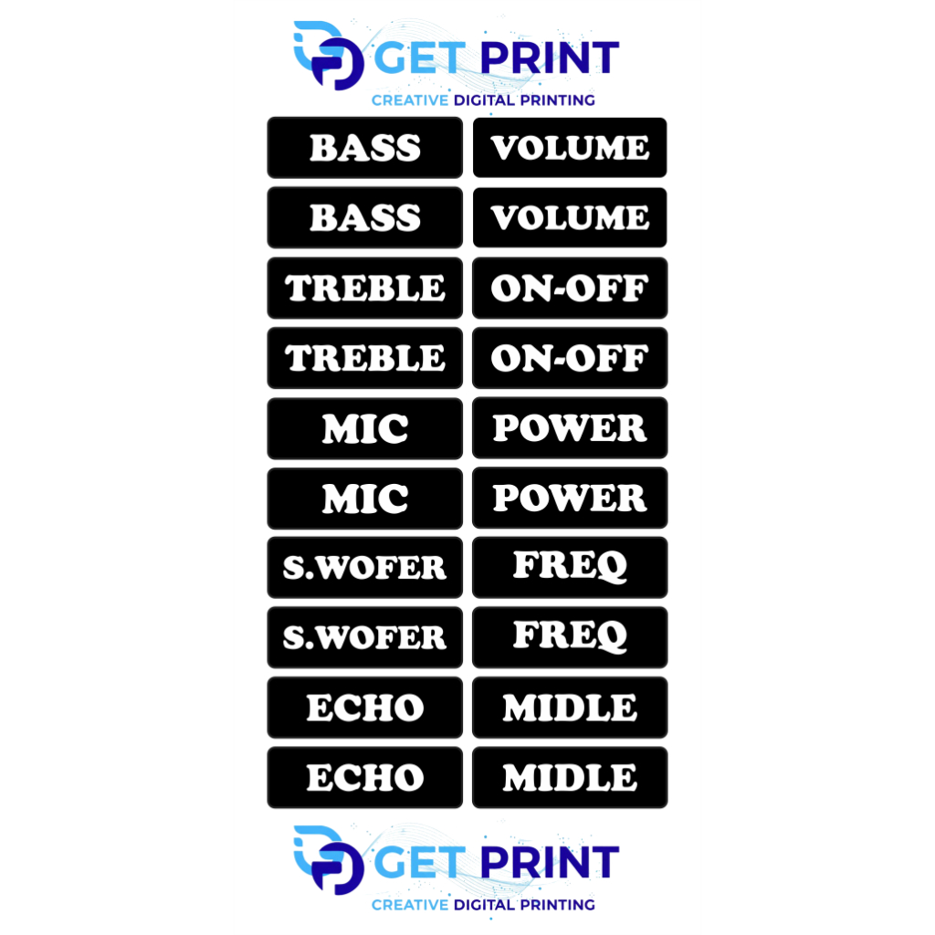 Stiker Label Panel Mixer Audio & Amplifier - Variasi Bass Treble Mic Echo - Bahan Vinyl Waterproof -