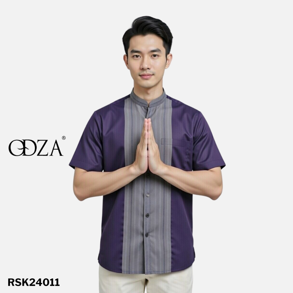Odza Classic Baju Koko Muslim Pria Lengan Pendek Jumbo Parsha Ungu Terong