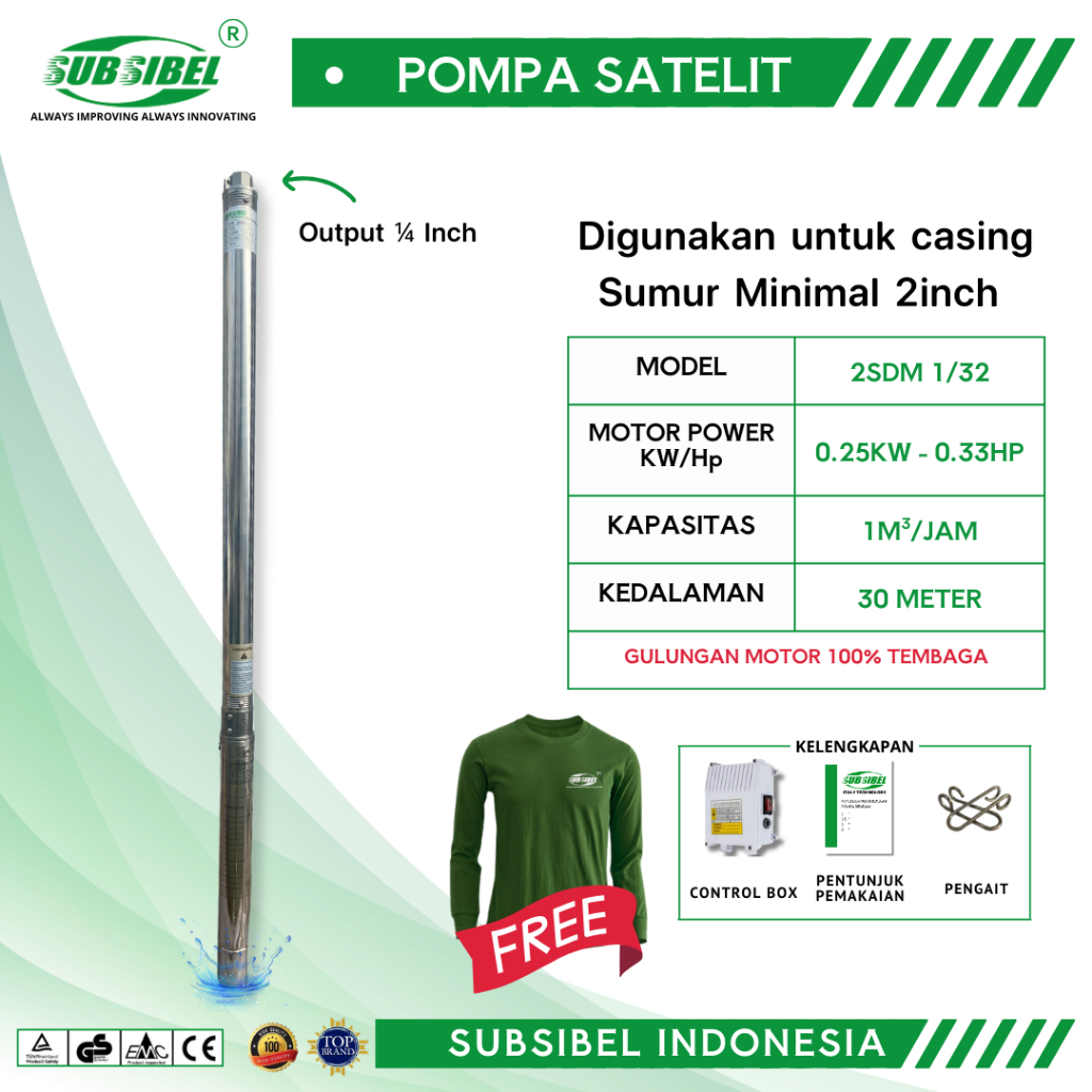 POMPA SATELIT POMPA SUBMERSIBLE 2SDM 1/32 - 0.33HP - MEREK SUBSIBEL