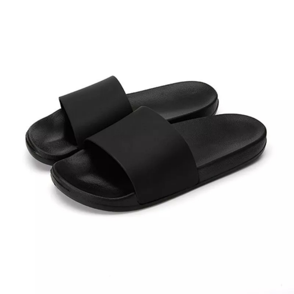 Sandal Slop Pria Wanita Polos Hitam Sandal Slop Karet Upper Lock Nyaman Anti Slip
