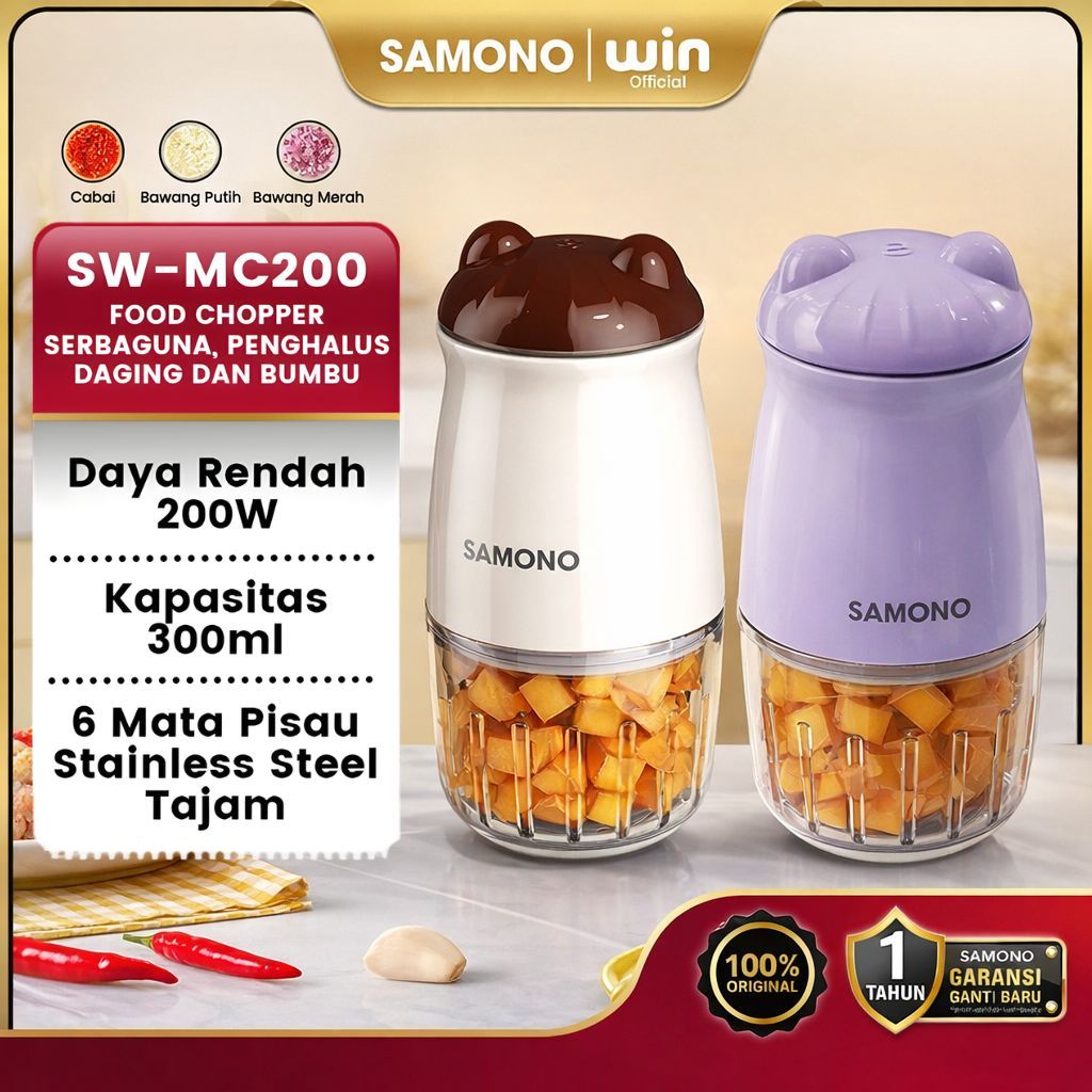 SAMONO Chopper Elektrik Mini 300 ml Coper Daging dan Bumbu Low Watt 200W Blender Portable Choper Mul