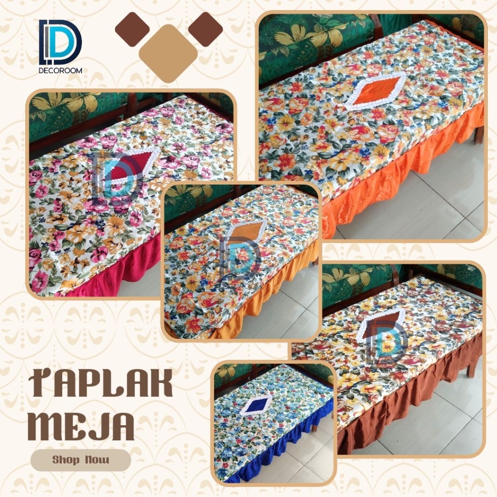 TAPLAK MEJA RUANG TAMU RUMBAI MOTIF BUNGA/COVER MEJA/ALAS MEJA RUANG TAMU/TAPLAK MEJA KAIN