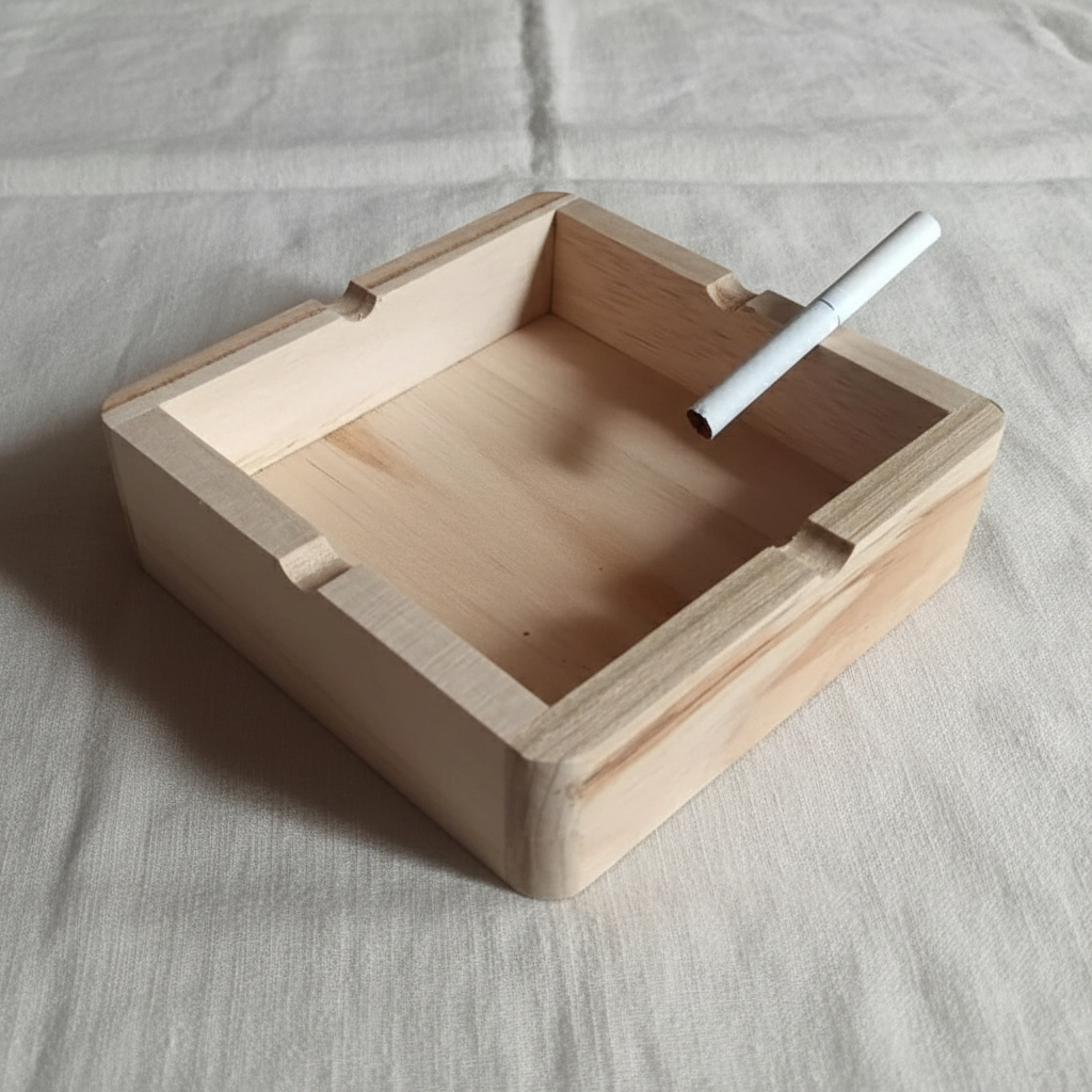 Asbak Kayu Kotak Raw-Finish - Signature Ashtray untuk Cafe & Lounge Industrial