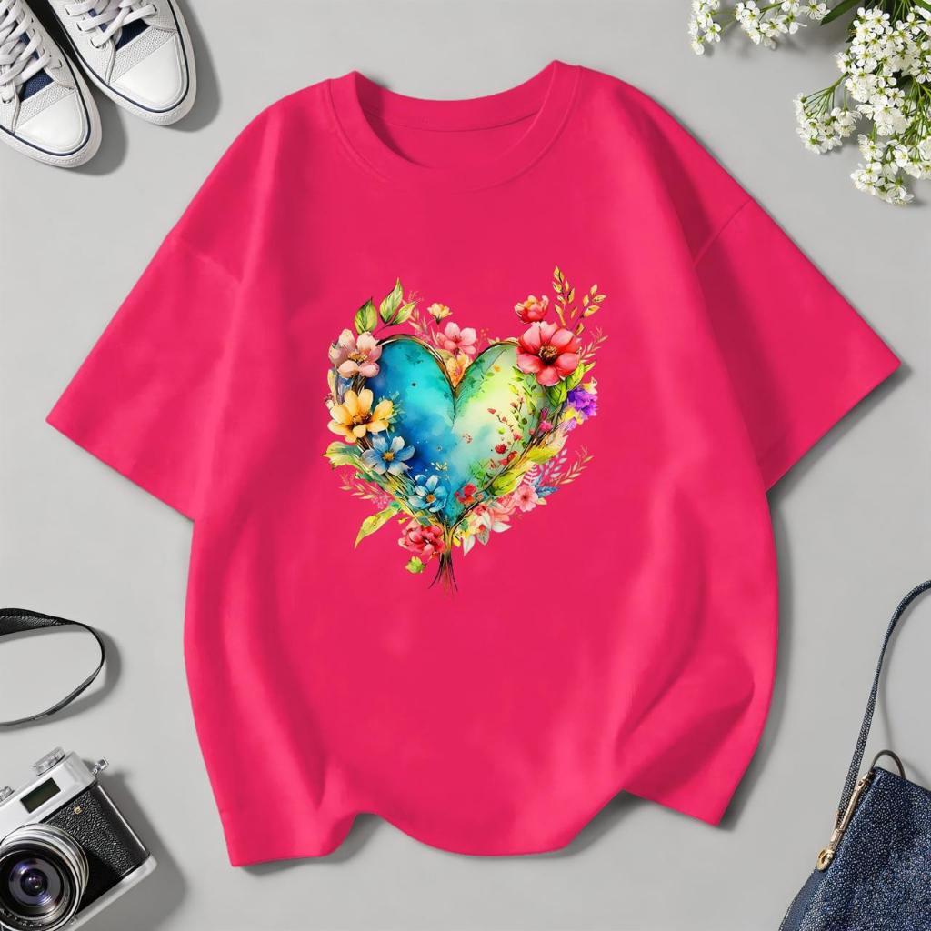 EXYWAY Kaos Oversize Wanita FLOWER HEART Ootd Baju Kaos Oversize Wanita Baju Kaos Oversize Atasan Ka