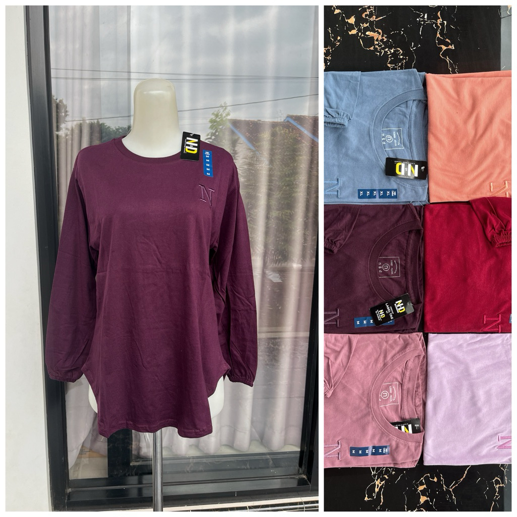 Kaos Cewek Oval Lengan Panjang - Kaos kerut Logo Bordir - Kaos Panjang