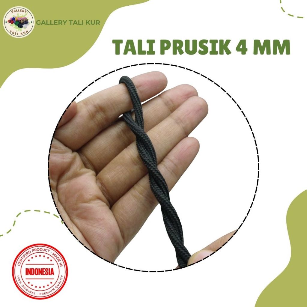 Tali Prusik Polyester 4 mm Per Meter | Tali Gelang Perusik Warna Hitam
