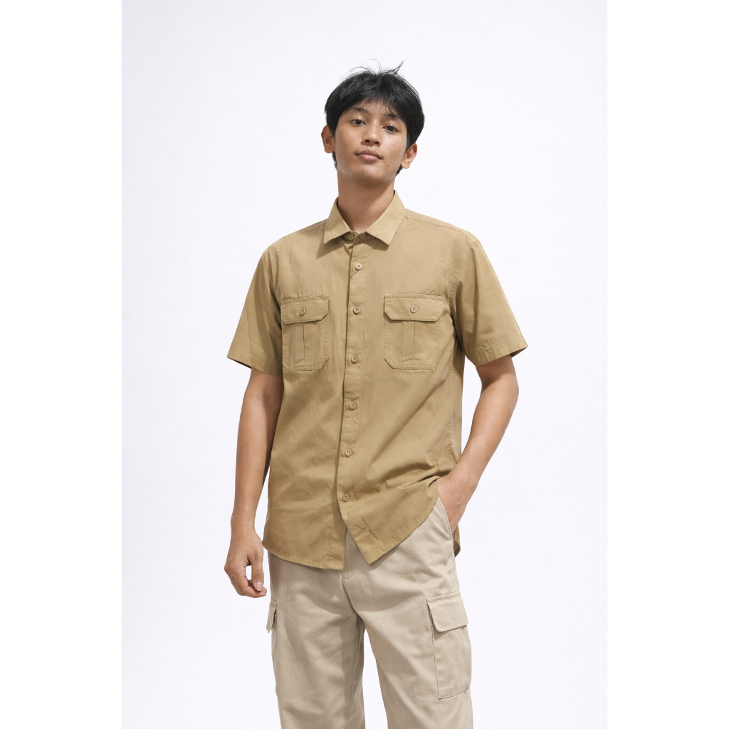 Remix Jeans Kemeja Pria Tangan Pendek Pola Regular