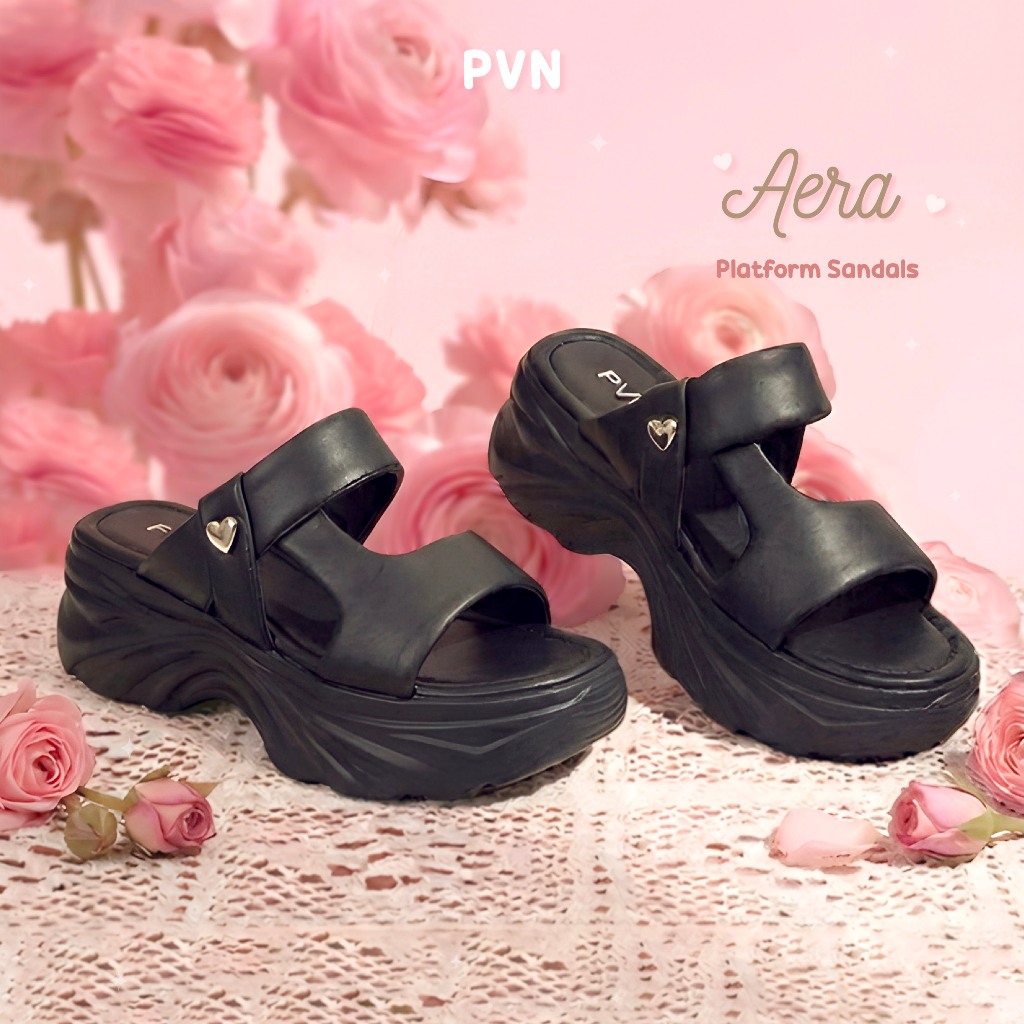 PVN Aera Sandal Tali Wanita Cream Black Choco 223