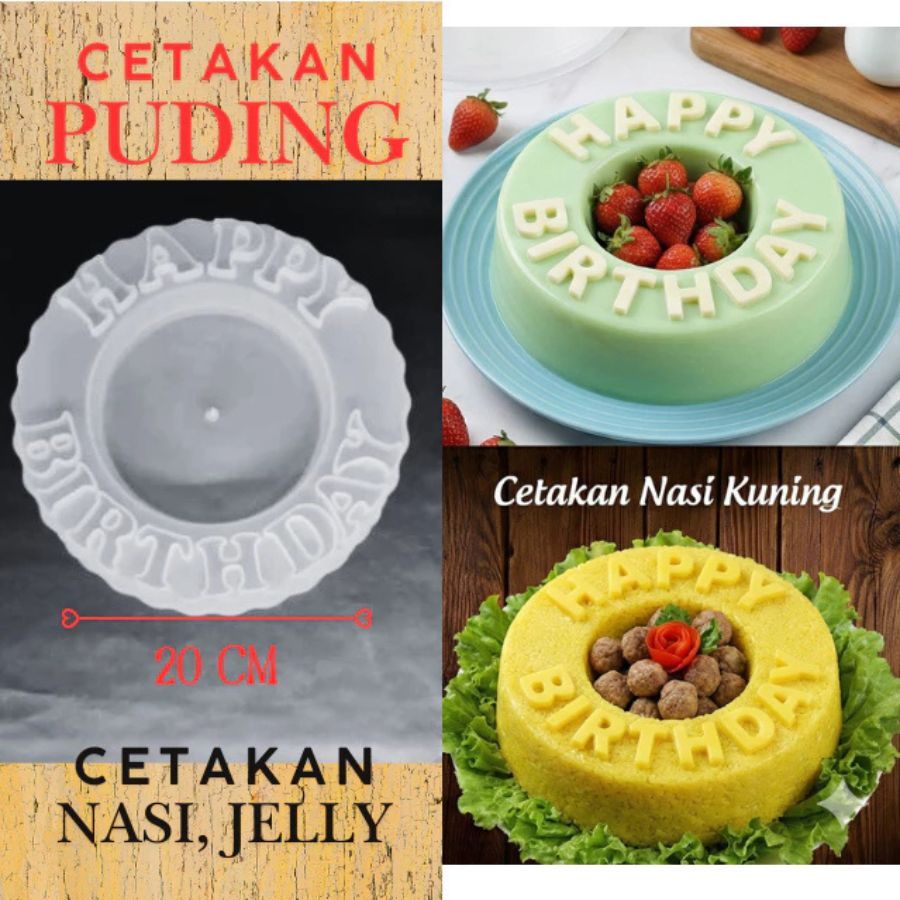 Cetakan Puding Happy Birthday Ulang Tahun Plastik Diameter 20 cm