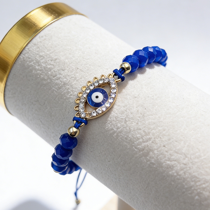 Gelang Tali Tunggal Mata Setan Gelang Mata Setan Tenun Tangan Manik-manik Emas Mata Multiwarna Dapat