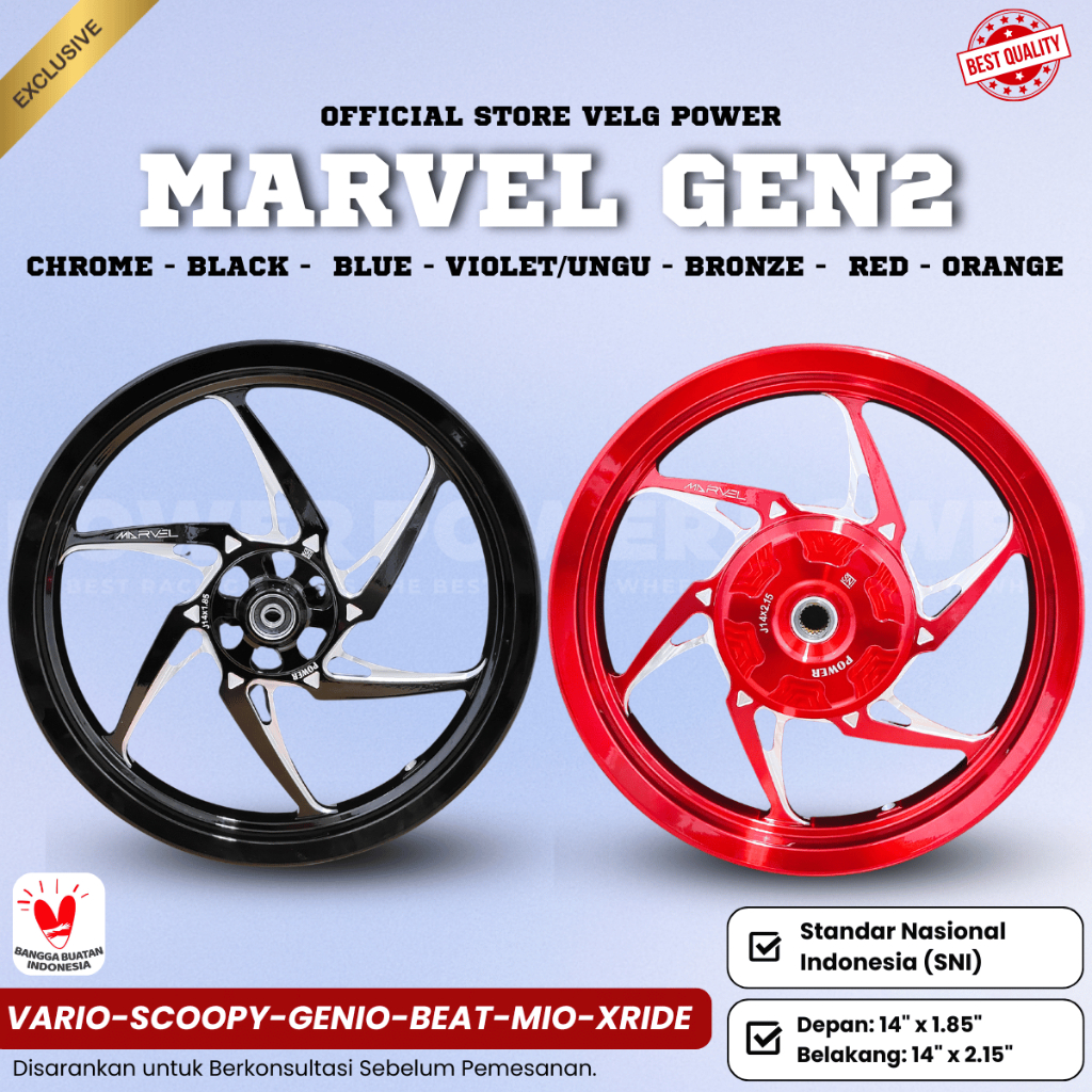 VELG MARVEL GEN 2 RING 14 | VELG MOTOR VARIO SCOOPY BEAT STYLO SPACY | VELG RACING MERK POWER