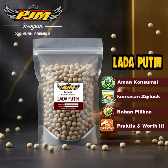Pjm Rempah Lada Putih Bulat Pack 50gr, Lada Putih Bulat Asli , Lada Putih Bulat Premium