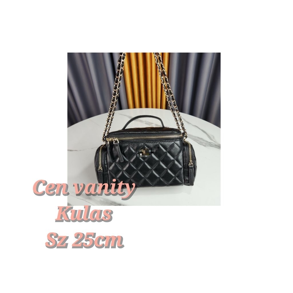 tas kulit camerabag selempang hitam tali rantai makeup bag