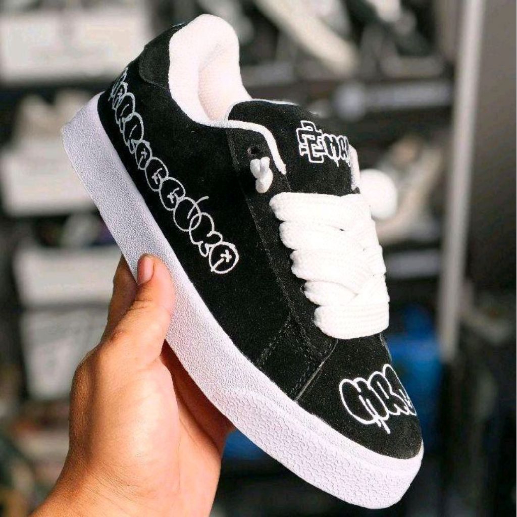 Sepatu Sneaker Grafiti SB MARRABUKA Model Casual Shoes Warna Hitam Bahan Suede Premium Ukuran 36-44 