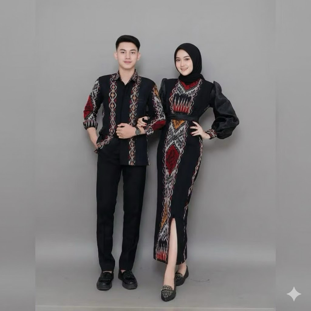 BAJU TENUN COUPLE NEW PADMA DRESS SPAN DAN KEMEJA OUTFIT VIRAL