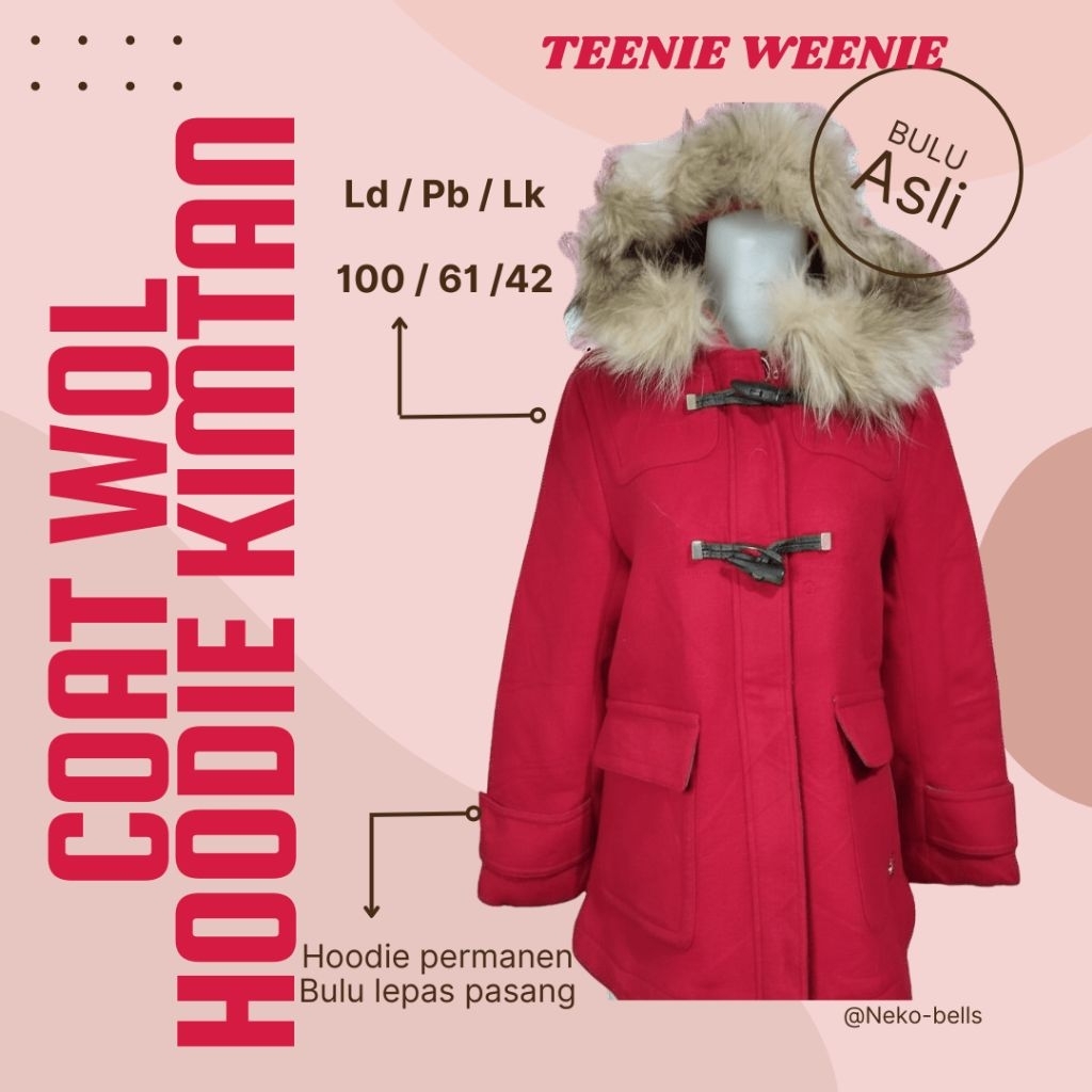 Coat Wol Merah Kimtan Hoodie Bulu Asli Teenie Weenie
