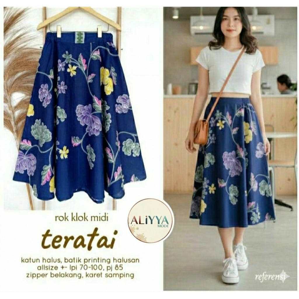 Rok Klok Midi Teratai Batik Solo Rok Batik Wanita