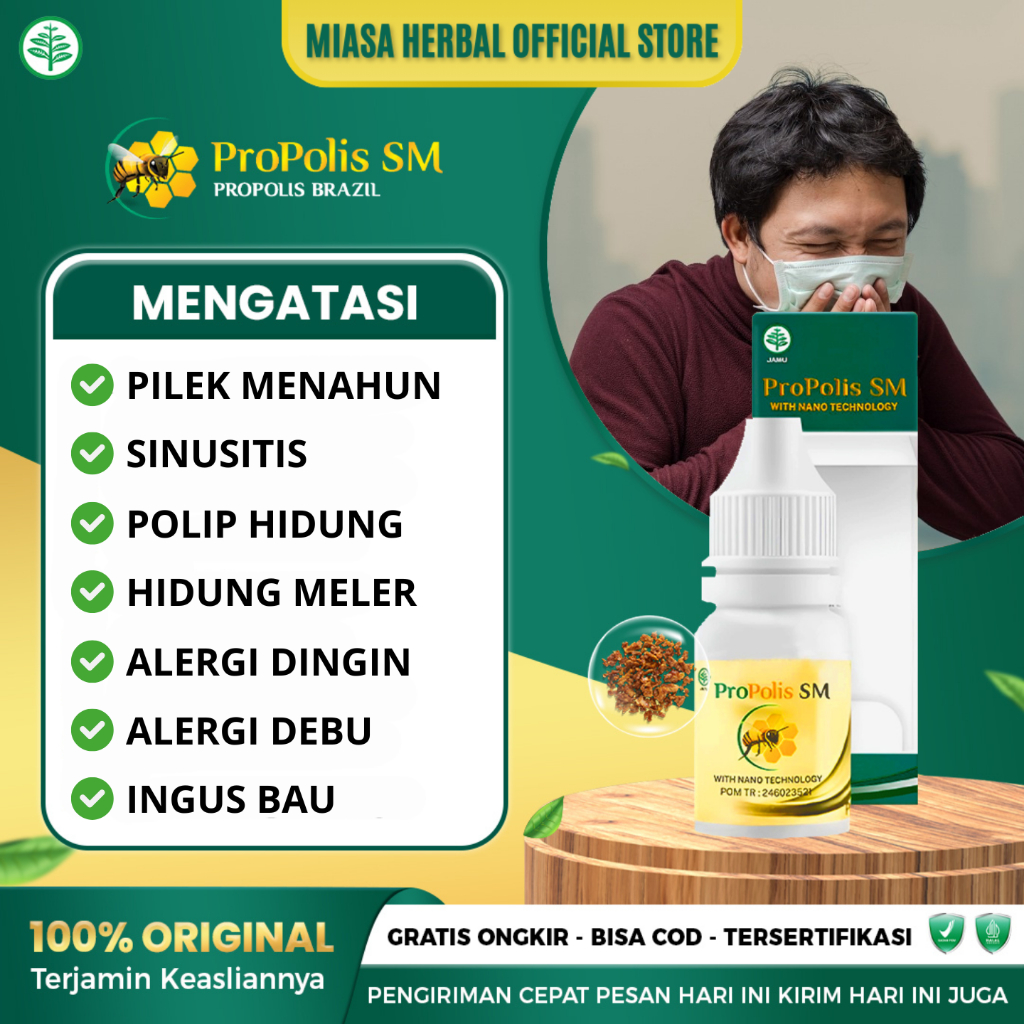 Propolis SM Obat Pilek Menahun Sinusitis Polip Hidung Alergi Dingin Ingus Bau