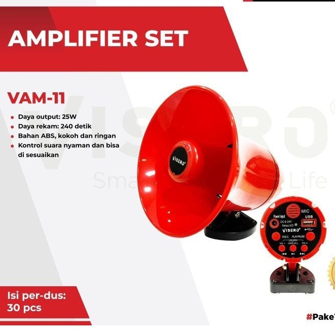Amplifier Set VAM 11 Visero/Speaker Toa Corong Toa Untuk Jualan/Megaphone Dengan Fitur MP3 Dan Rekam