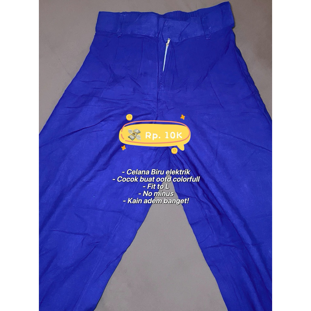 (BUY 5 FREE 1) PRELOVED CELANA PANJANG BIRU ELEKTRIK
