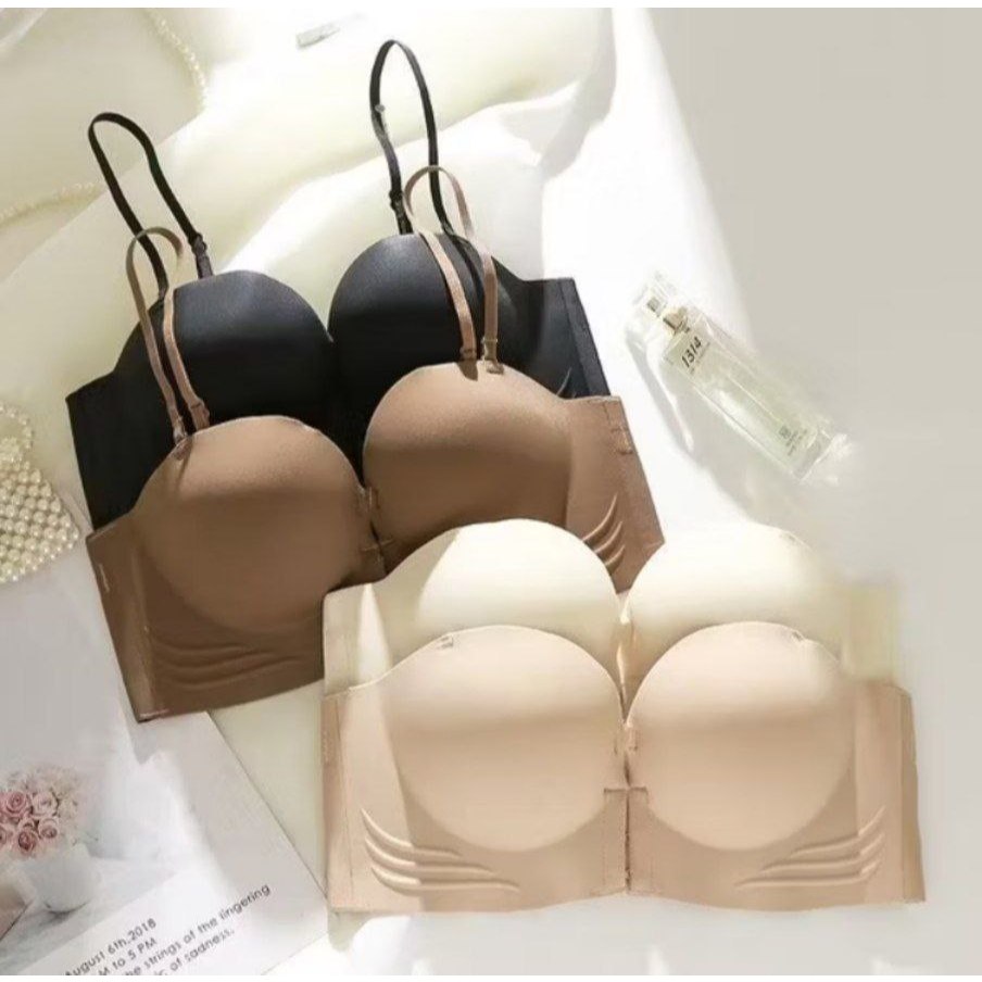 Bra Push-up Anti Selip Tanpa Tali | Bra Tanpa Jahitan Kancing Depan | Bra Punggung Cantik Tanpa Cinc