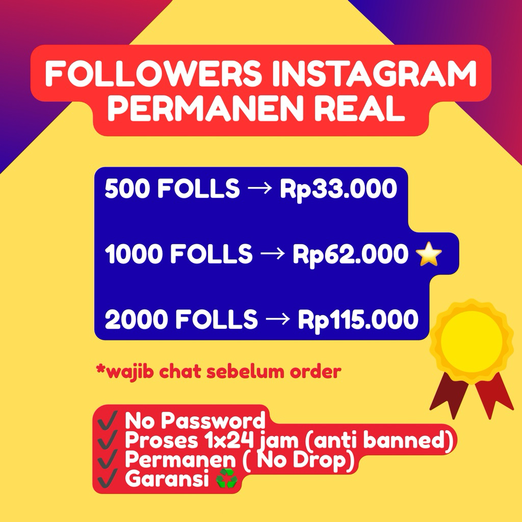 1000 Followers Insta Real Indonesia Permanen IG | No Password | Fast Proses