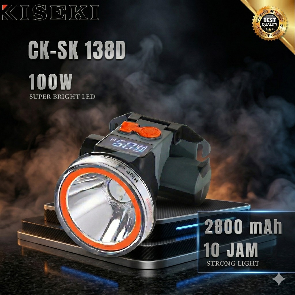 Senter Kepala KISEKI CK-SK138D 75 Watt Cahaya Putih Super Terang Baterai 2800mAh ~ Headlamp Super Br