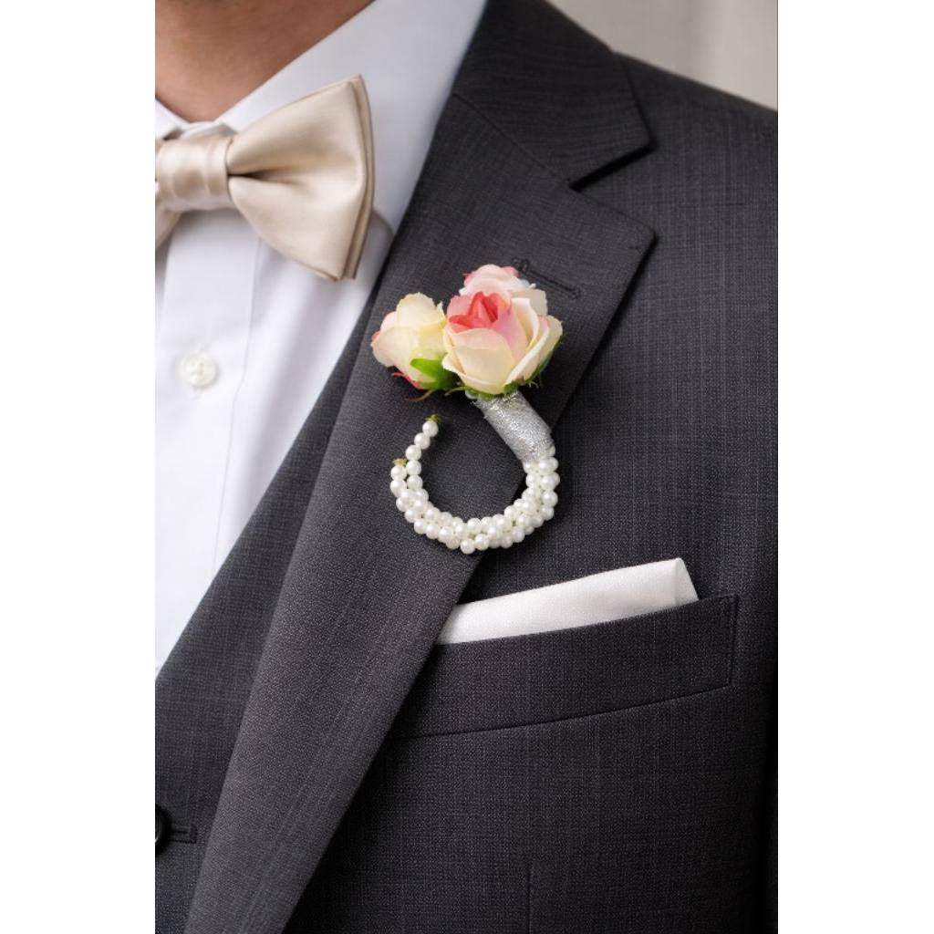 Boutonniere Pocket Krem Pink Baby Rose Corsage Groomsmen Pin Saku Jas Pengantin Pria