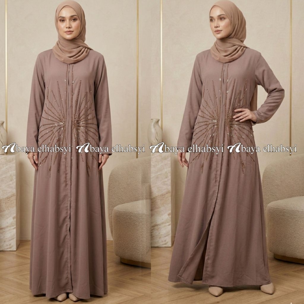 Abaya elhabsyi Dubai 1119 Fursan Burgundi hitam bahan jet black luxury Gamis Pesta ELegant