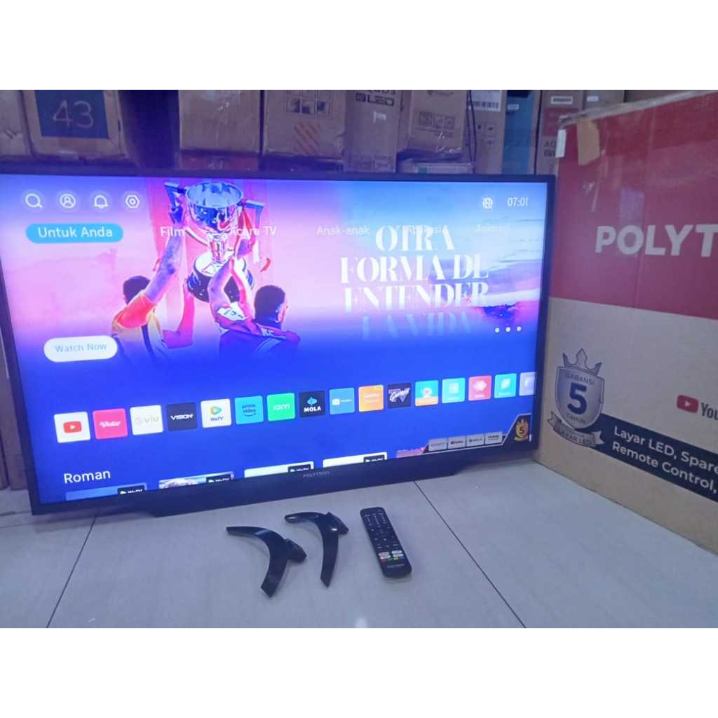 TV LED POLYTRON 43 IN FHD SMART TV YOUTUE DIGITAL TV KONDISI BEKAS PEMAKAIAN 6432F