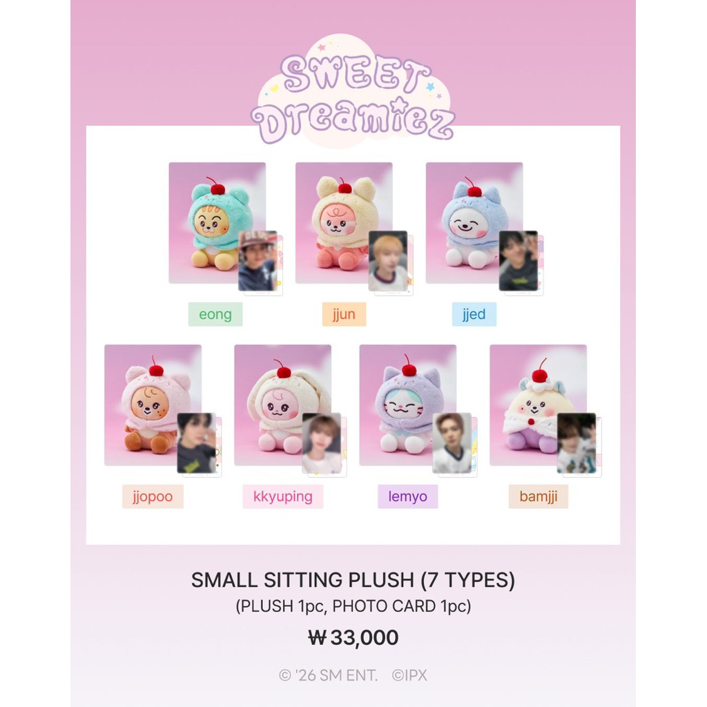 [PRE ORDER] MD SMALL SITTING PLUSH NCT DREAM SWEET DREAMIEZ LINE FRIENDS DOLL BONEKA MARK RENJUN JEN