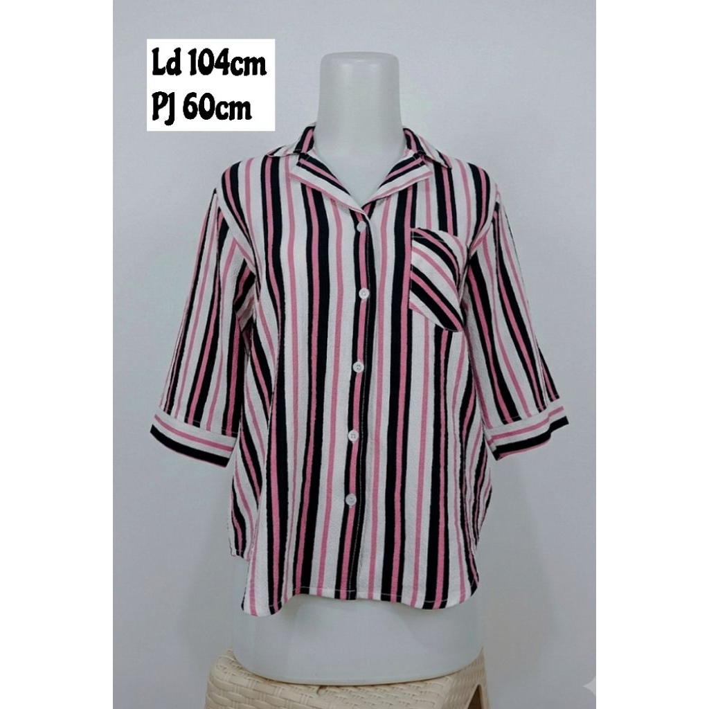 Kemeja Salur Pink