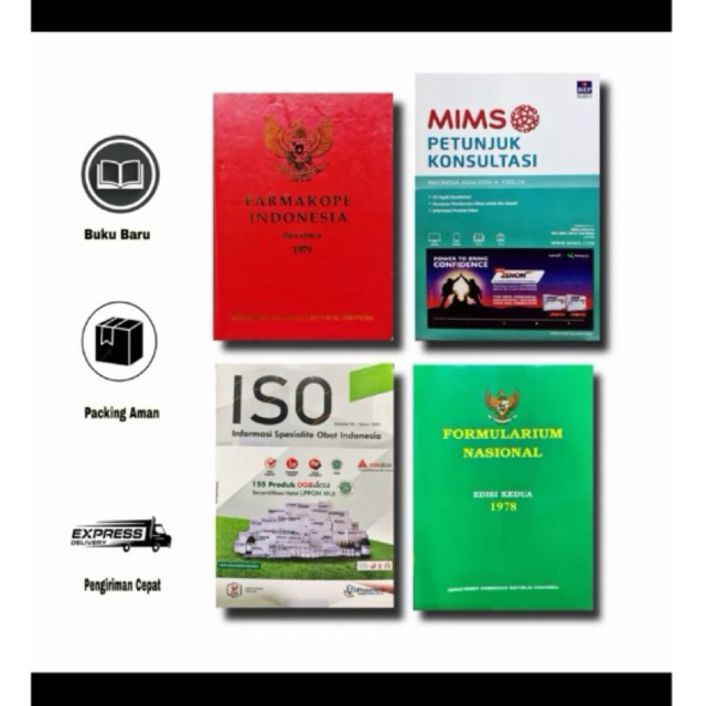 paket 4 buku farmasi : fi3, mims konsultasi,iso dan fornas
