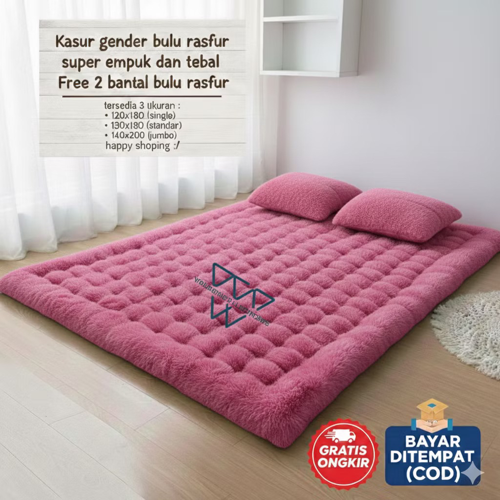 kasur lantai gender bulu rasfur free 2 bantal tebal empuk murah/kasur gender bulu rasfur premium