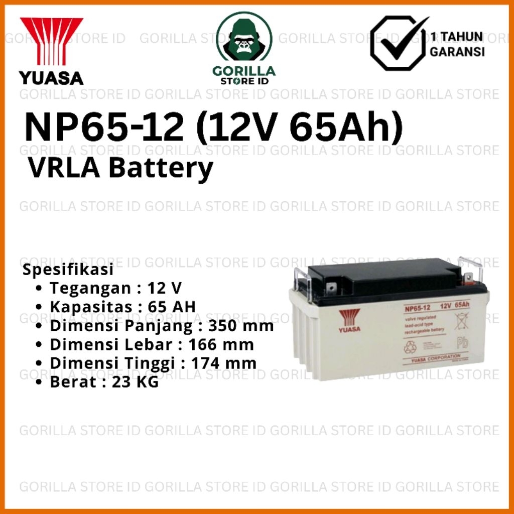 Baterai Aki VRLA YUASA 12V 65AH - NP65-12